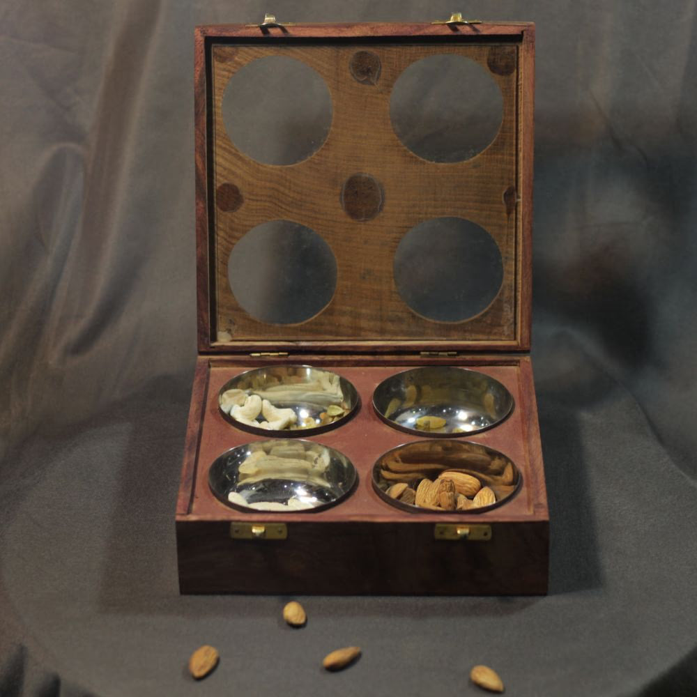 Wooden Dryfruit Box 4 Bowl 8x8