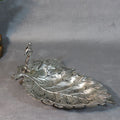 Metal Leaf Peacock Plate Silver New