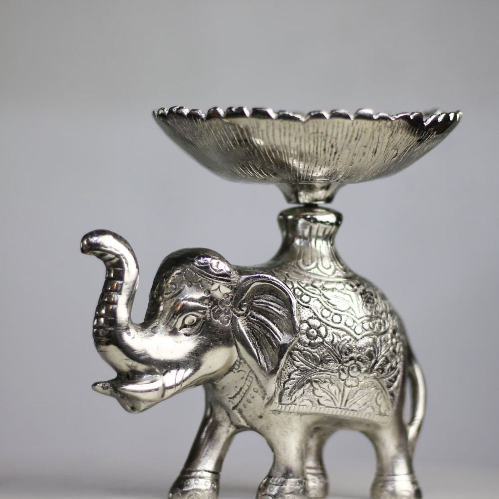 Metal Elephant Bowl Silver