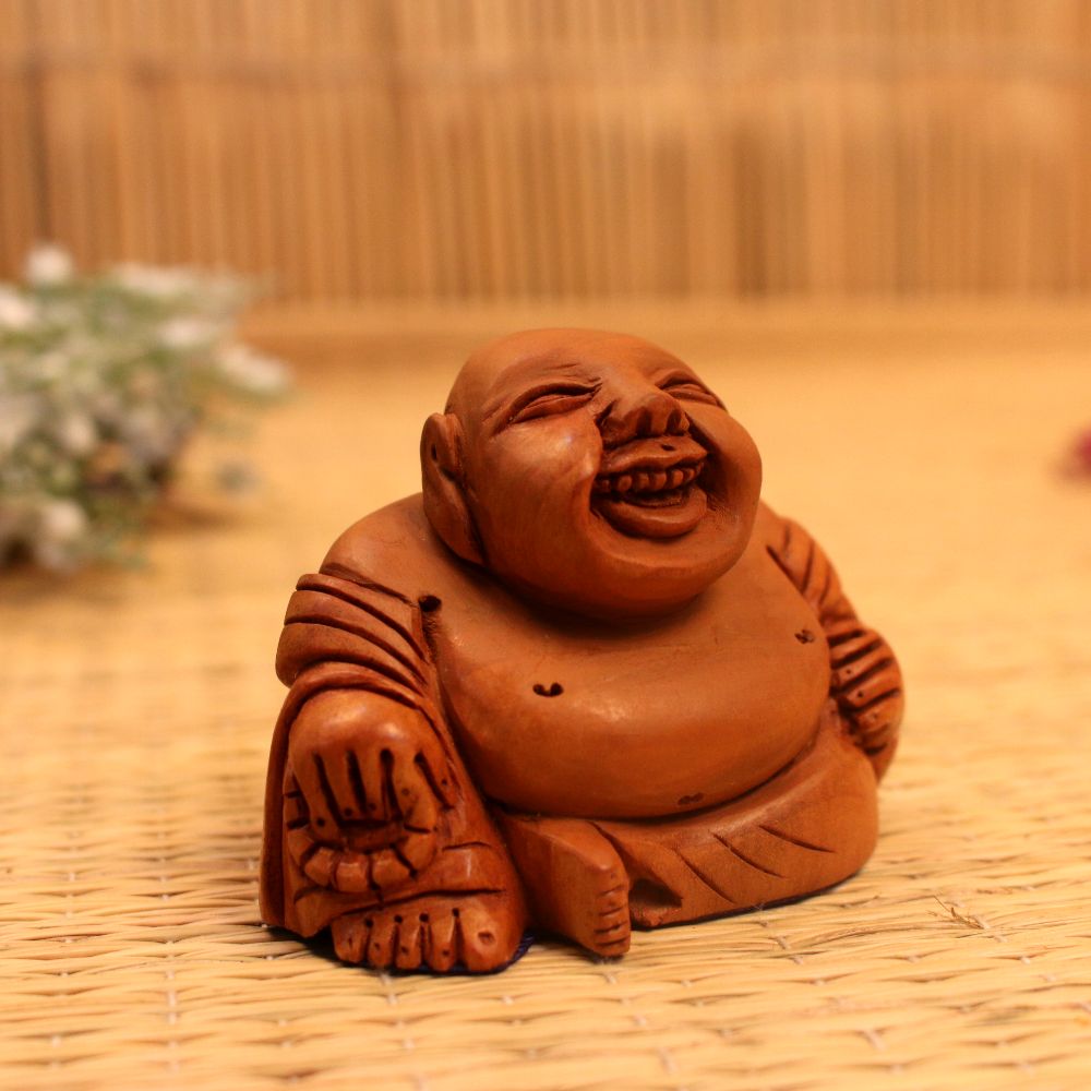 Wooden Laughing Buddha Small 2.5 Inch