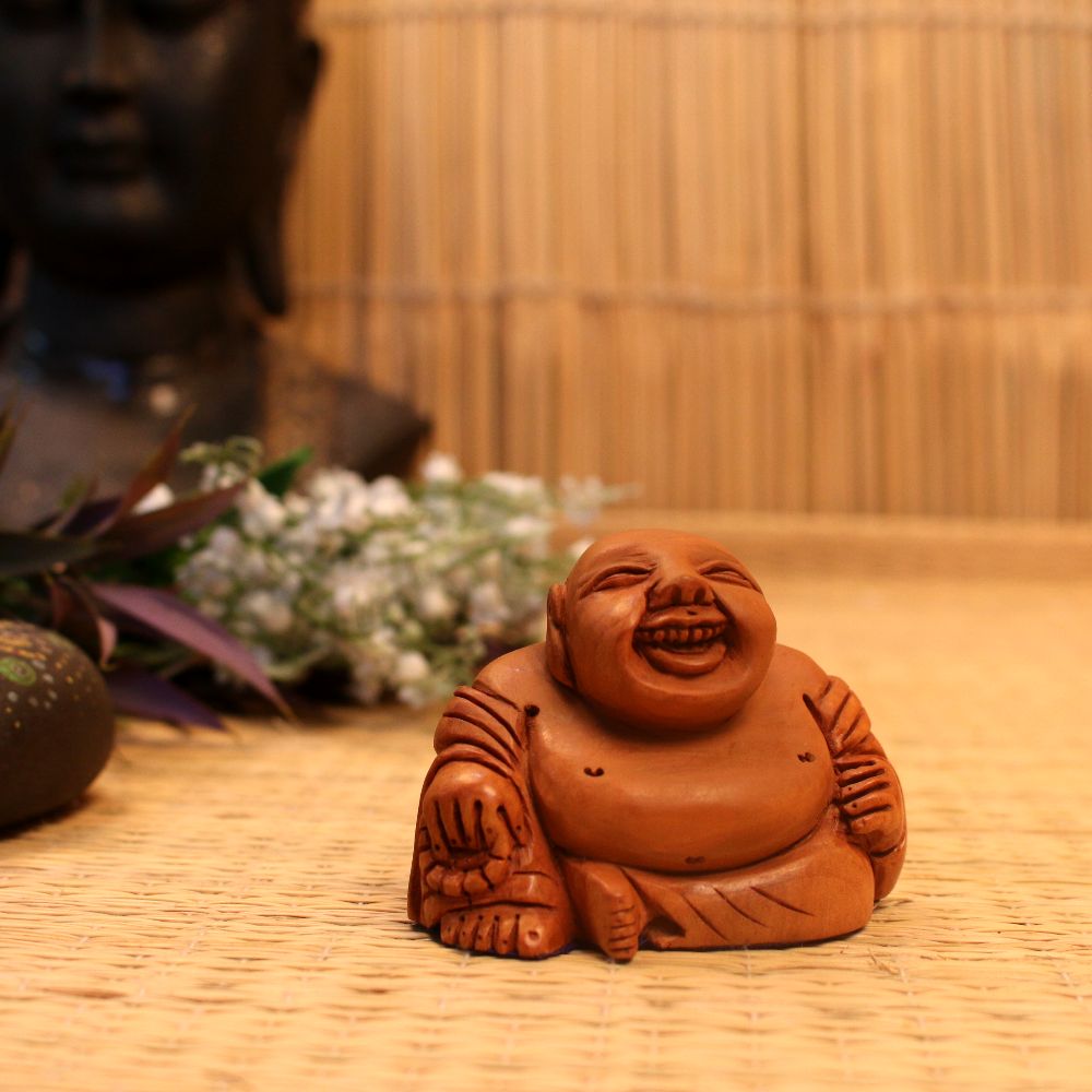 Wooden Laughing Buddha Small 2.5 Inch