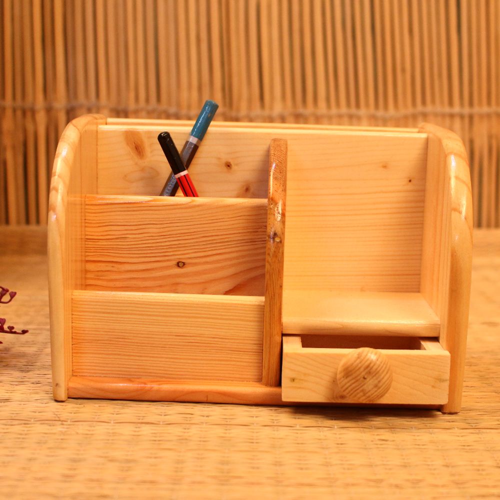 Wooden Pen & Card Holder With Drawer