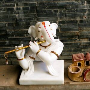 MODERN CHOWKI GANESH WITH FLUTE