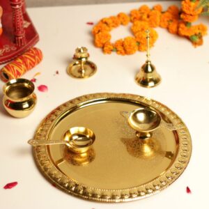 GOLDEN BRASS POOJA THAALI SET OF 7