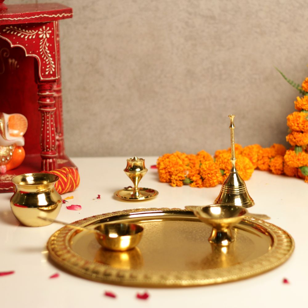 GOLDEN BRASS POOJA THAALI SET OF 7
