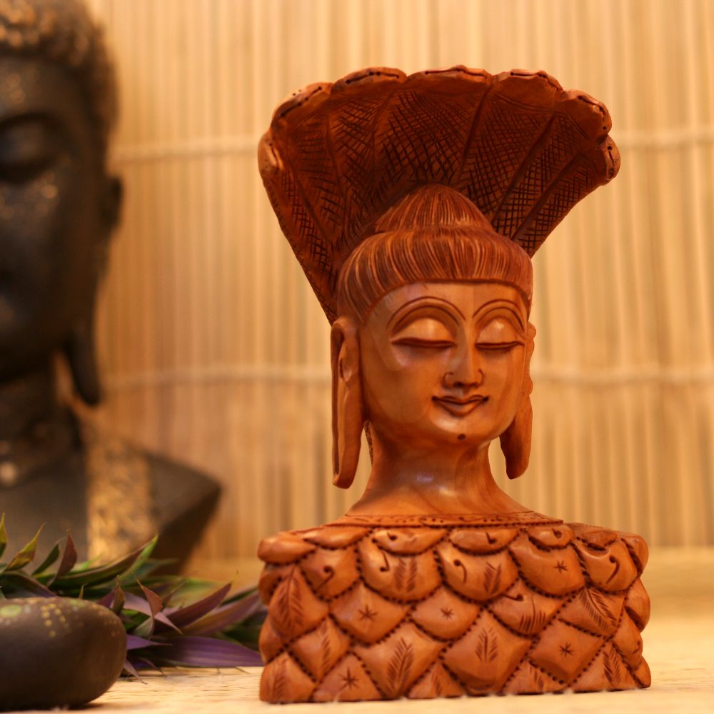 WOODEN HANDCRAFTED LORD SHIVA BUST 8"