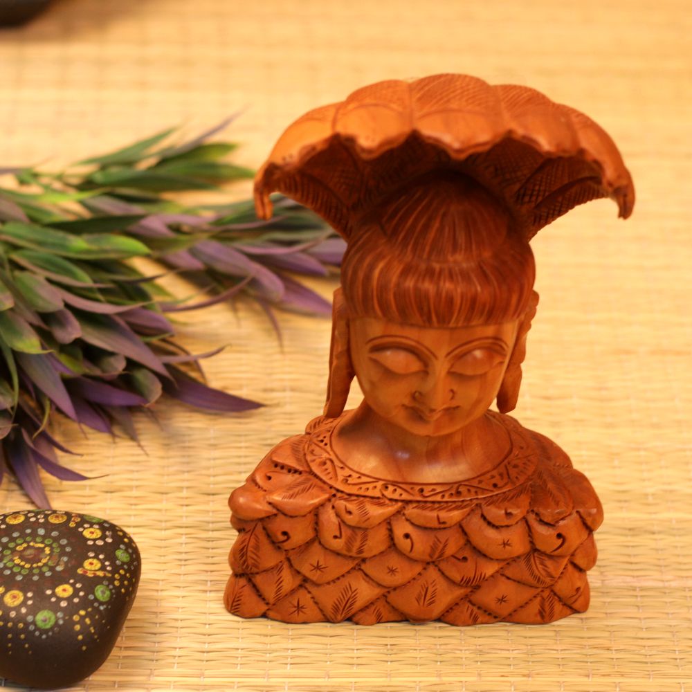 WOODEN HANDCRAFTED LORD SHIVA BUST 8"
