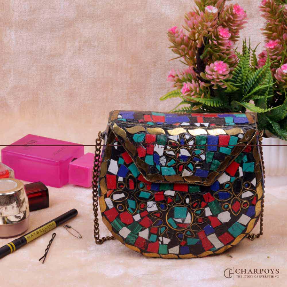 Multi-coloured Stone Clutch