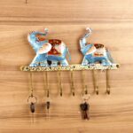 IRON PAINTED WALL 2 ELEPHANT 7 HOOK
