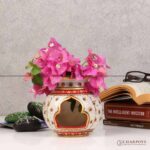 Marble Flower Pot Cum Candle Lamp