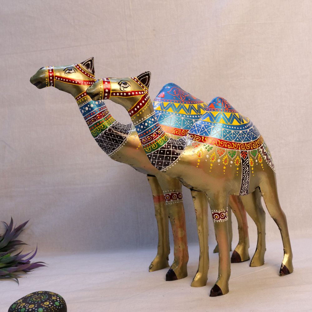 IRON PAINTED CAMEL LARGE SET OF 2
