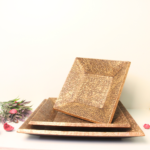Wooden Brass Tray Set Of 3