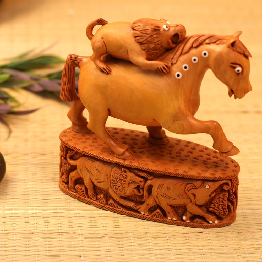 WOODEN CARVED HORSE STATUE