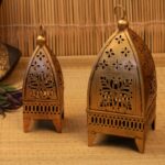 IRON PAINTED MINNAR LANTERN S/2
